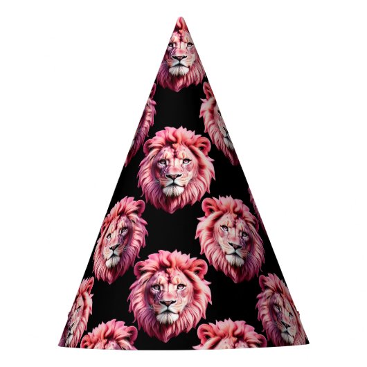 Pink Lion Head Animal Pattern Design - Black  Partyhütchen (Vorderseite)