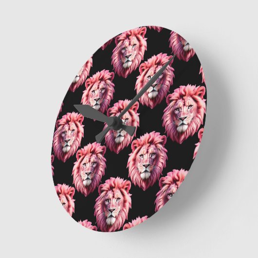Pink Lion Head Animal Pattern Design - Black  Runde Wanduhr (Winkel)