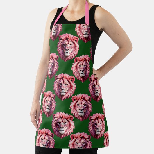 Pink Lion Head Animal Pattern Design Green  Schürze