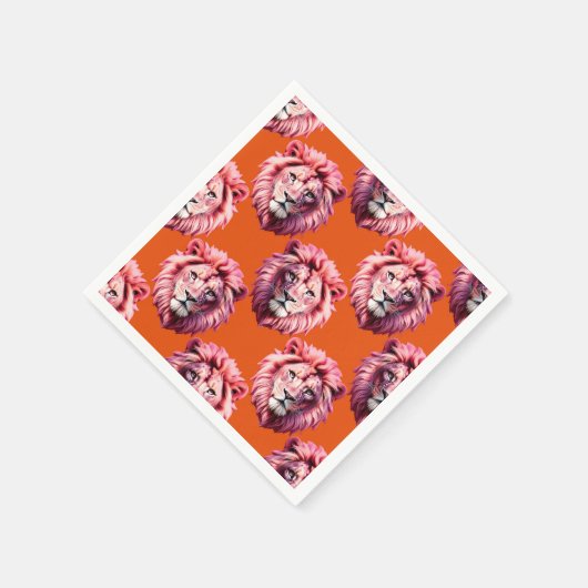 Pink Lion Head Animal Pattern Design Orange  Serviette (Ecke)