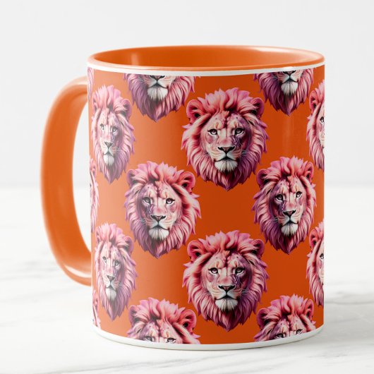 Pink Lion Head Animal Pattern Design Orange Tasse