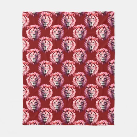 Pink Lion Head Animal Pattern Design Red  Fleecedecke (Vorderseite)
