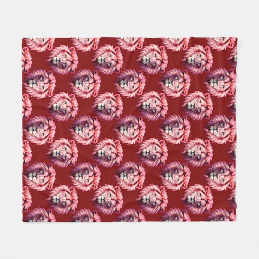Pink Lion Head Animal Pattern Design Red  Fleecedecke (Vorderseite (Horizontal))