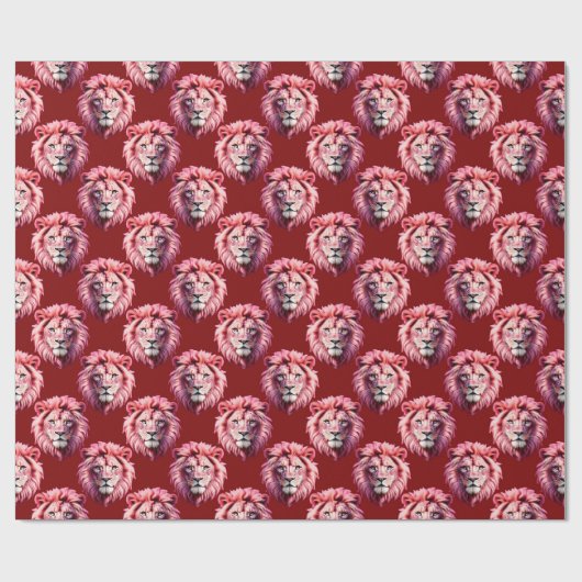 Pink Lion Head Animal Pattern Design Red Geschenkpapier (Flach)