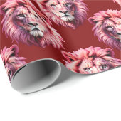 Pink Lion Head Animal Pattern Design Red  Geschenkpapier (Rolleneckpunkt)