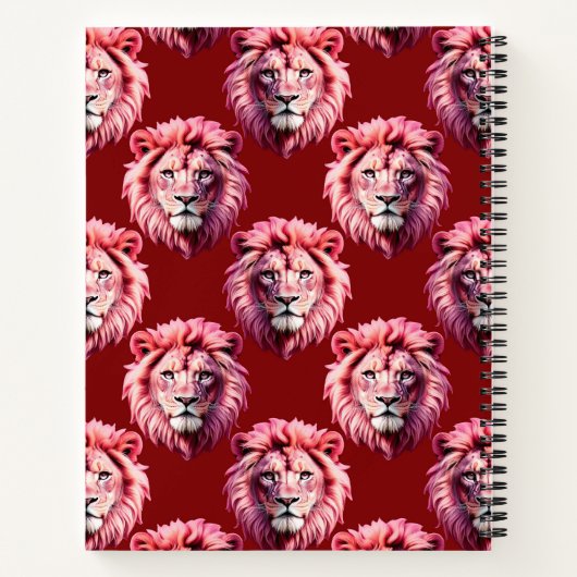 Pink Lion Head Animal Pattern Design Red Notizblock (Rückseite)