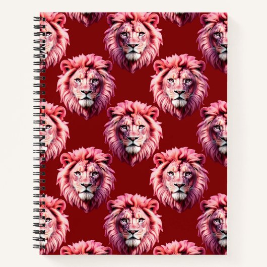 Pink Lion Head Animal Pattern Design Red Notizblock (Vorderseite)