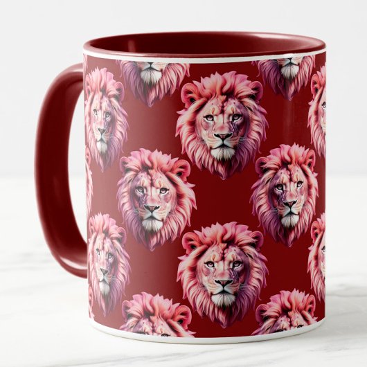 Pink Lion Head Animal Pattern Design Red Tasse