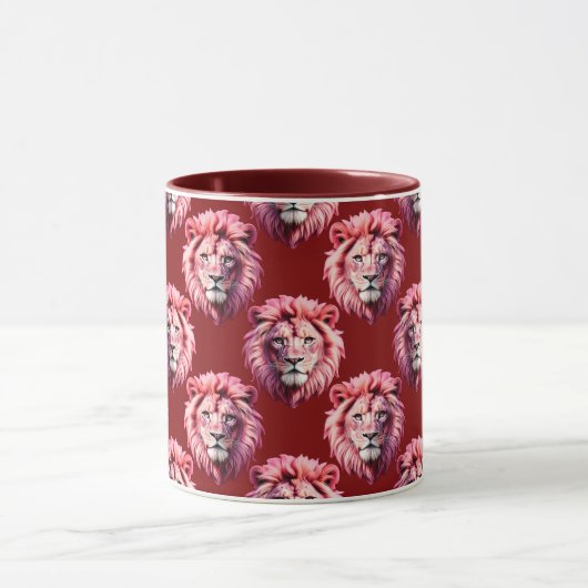 Pink Lion Head Animal Pattern Design Red  Tasse (Zentrum)