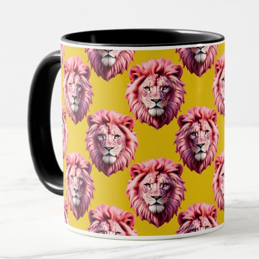 Pink Lion Head Animal Pattern Design Yellow  Tasse