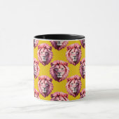 Pink Lion Head Animal Pattern Design Yellow  Tasse (Zentrum)
