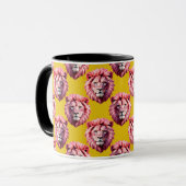Pink Lion Head Animal Pattern Design Yellow  Tasse (Vorderseite Links)