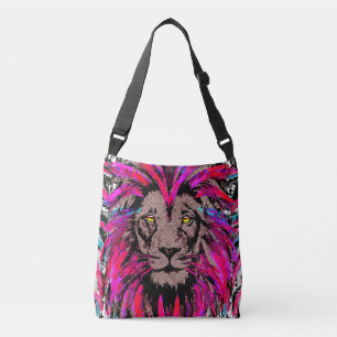 Pink Lion Head Artwork - Lion Illustration Tragetaschen Mit Langen Trägern