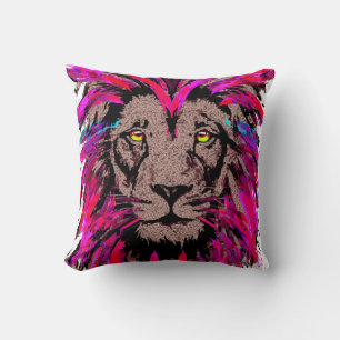 Pink Lion Head - Lion Face Portrait Zeichnend Kissen