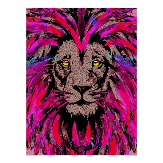 Pink Lion Head - Lion Face Portrait Zeichnend Post Poster (Vorderseite)