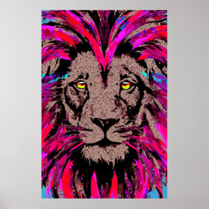 Pink Lion Head - Lion Face Portrait Zeichnend Post Poster