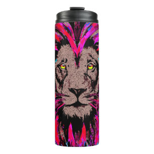 Pink Lion Head - Lion Face Portrait Zeichnend Thermosbecher
