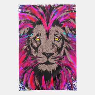 Pink Lion Head - Löwenküche Handtuch