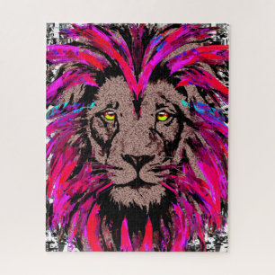 Pink Lion Head Puzzle - Lion Face Portrait Zeichne