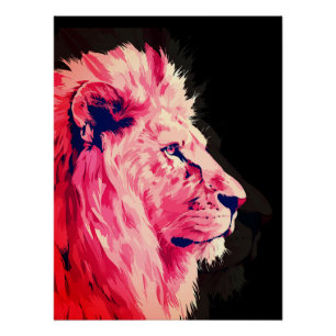 Pink Lion Majestät auf schwarzer Leinwand Poster