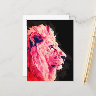 Pink Lion Majestät auf schwarzer Leinwand Postkarte