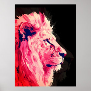 Pink Lion Majesty auf schwarzer Leinwand Poster