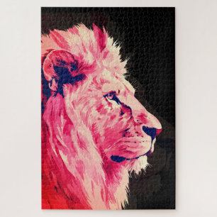 Pink Lion Majesty auf schwarzer Leinwand Puzzle