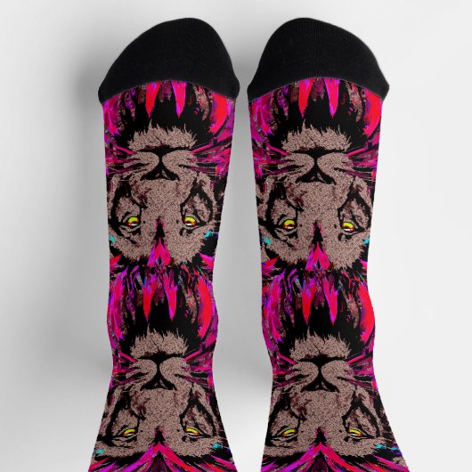 Pink Lion Socks - Löwenfassportrait - Löwenkopf Socken (Oben)