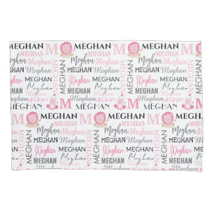 Pink Lion und Zebra mit Name und Monogramm Muster Kissenbezug