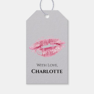 Pink Lip Kiss und Silver Glitzer Geschenktasten Geschenkanhänger