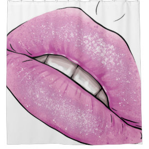 Pink-Lippenfarbenglanz mit Zähnen Duschvorhang