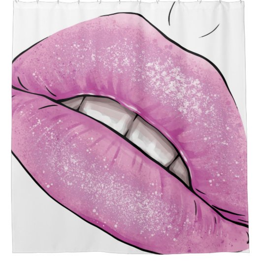 Pink-Lippenfarbenglanz mit Zähnen Duschvorhang (Vorderseite)