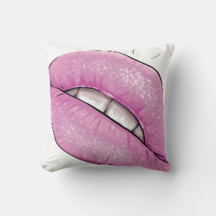 Pink-Lippenfarbenglanz mit Zähnen Kissen