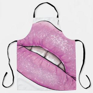 Pink-Lippenfarbenglanz mit Zähnen Schürze