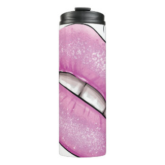 Pink-Lippenfarbenglanz mit Zähnen Thermosbecher