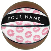 Pink Lips, Kiss, Lipstick, Ihr Name, Personalisier Basketball (Vorderseite)