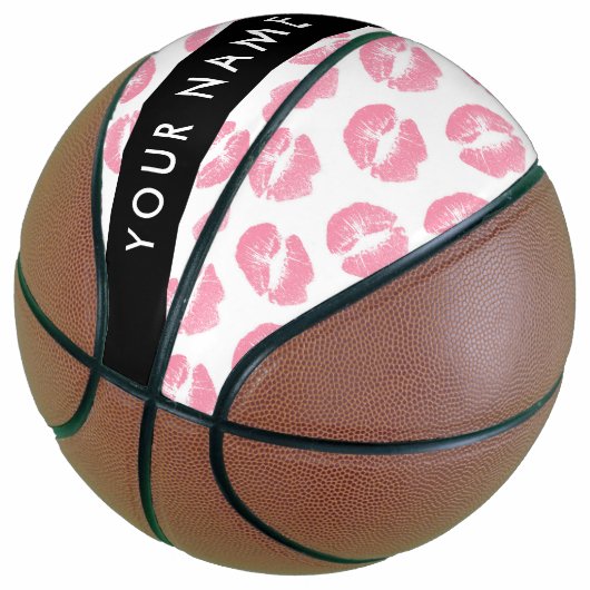 Pink Lips, Kiss, Lipstick, Ihr Name, Personalisier Basketball (angewinkelt)