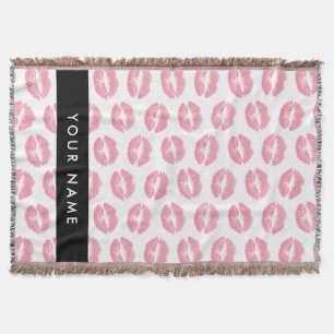 Pink Lips, Kiss, Lipstick, Ihr Name, Personalisier Decke