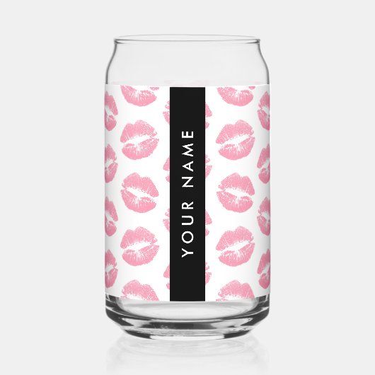 Pink Lips, Kiss, Lipstick, Ihr Name, Personalisier Dosenglas (Vorderseite)