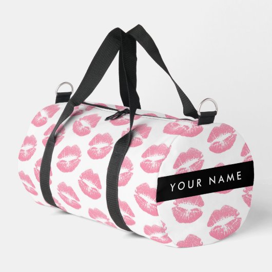 Pink Lips, Kiss, Lipstick, Ihr Name, Personalisier Duffle Bag (Linke Seite)