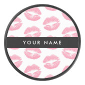 Pink Lips, Kiss, Lipstick, Ihr Name, Personalisier Eishockey Puck (Vorderseite)