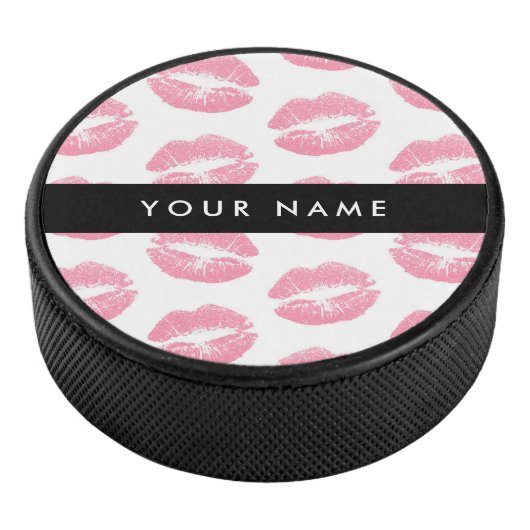 Pink Lips, Kiss, Lipstick, Ihr Name, Personalisier Eishockey Puck (3/4)