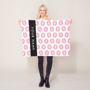 Pink Lips, Kiss, Lipstick, Ihr Name, Personalisier Fleecedecke