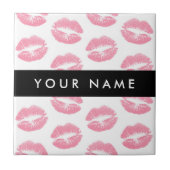 Pink Lips, Kiss, Lipstick, Ihr Name, Personalisier Fliese (Vorderseite)
