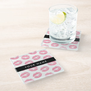 Pink Lips, Kiss, Lipstick, Ihr Name, Personalisier Glasuntersetzer