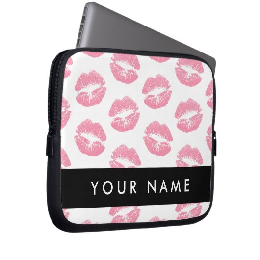 Pink Lips, Kiss, Lipstick, Ihr Name, Personalisier Laptopschutzhülle (Vorne Rechts)