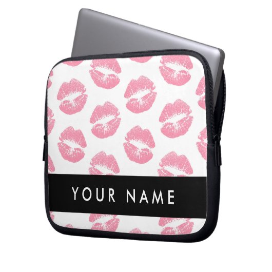 Pink Lips, Kiss, Lipstick, Ihr Name, Personalisier Laptopschutzhülle (Vorderseite Links)