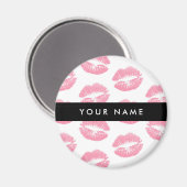 Pink Lips, Kiss, Lipstick, Ihr Name, Personalisier Magnet (Vorderseite/Rückseite)