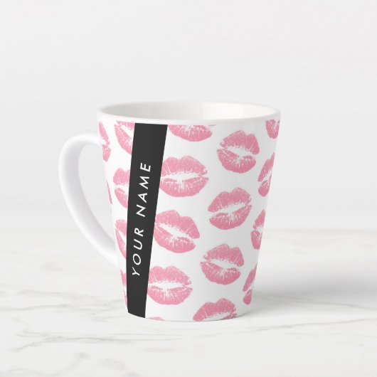 Pink Lips, Kiss, Lipstick, Ihr Name, Personalisier Milchtasse (Linke Ecke)