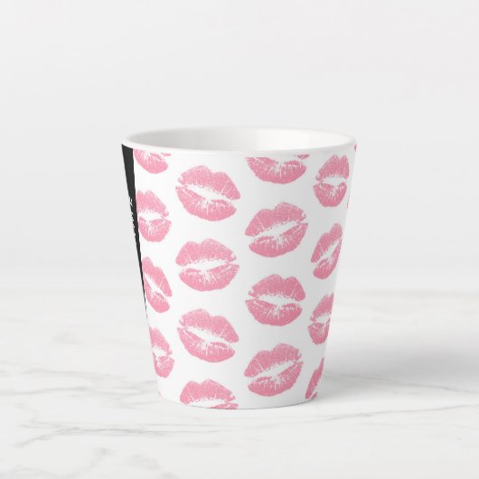 Pink Lips, Kiss, Lipstick, Ihr Name, Personalisier Milchtasse (Vorderseite)